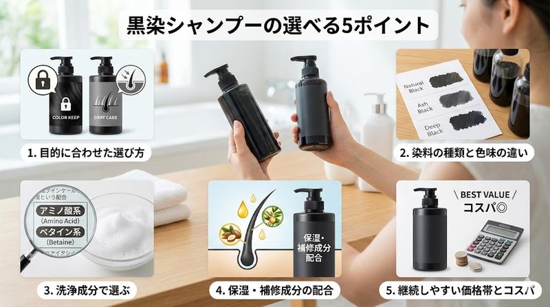 4.黒染めシャンプーの選び方【5つのポイント】