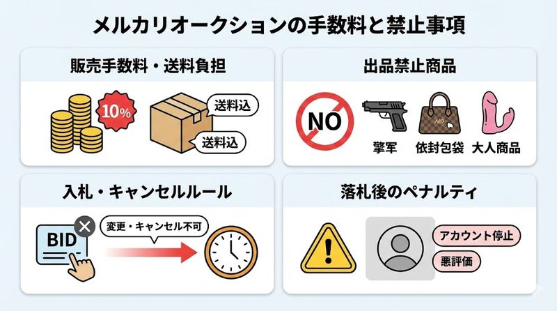 5.メルカリオークションの手数料と禁止事項
