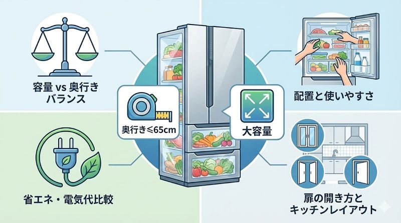 2.奥行き65cm以下で大容量の冷蔵庫を選ぶポイント