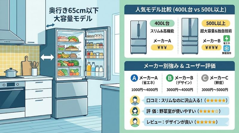3.奥行き65cm以下で大容量のおすすめ冷蔵庫比較
