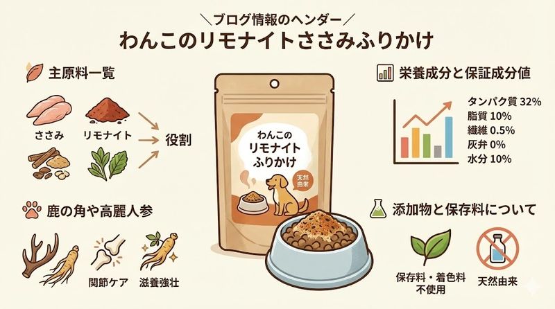 2.わんこのリモナイト ささみふりかけの原材料と成分